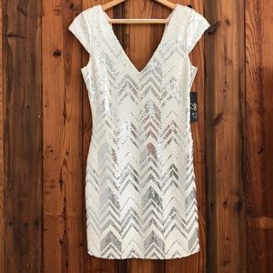 Deep neck sequined cocktail dress